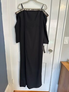 NWT Aidan Mattox Black Off-Shoulder Evening Dress with Sequin Trim Size 12